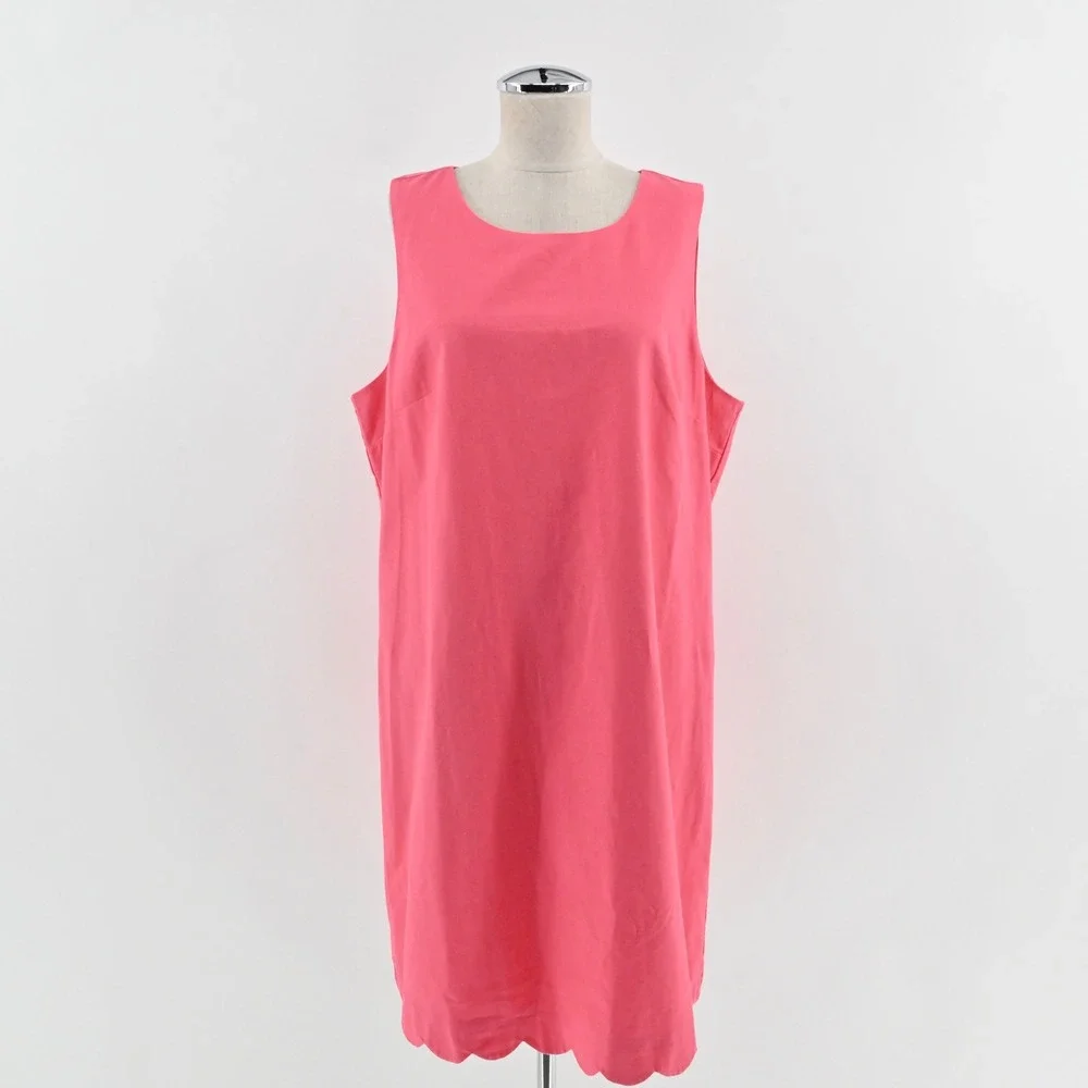 J Crew Scalloped Hem Dress Size 14 Coral Pink Shift Sleeveless Linen Minimalist‎